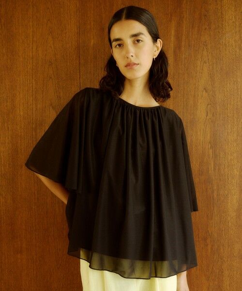 ROPE'/ロペ 【洗える】ブライトネスヤーンギャザーブラウス/セットアップ対応 ブラック(01) F ROPE'/ロペ 【洗える】ブライトネスヤーンギャザーブラウス/セットアップ対応 ブラック(01) F