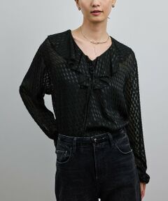 ROPE' / ロペ シャツ・ブラウス（半袖以外） | 【洗える】ラッフルVネックブラウス（ジャガード/リーフプリント）【WEB・一部店舗限定】