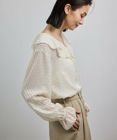 ROPE' / ロペ シャツ・ブラウス（半袖以外） | 【洗える】ラッフルVネックブラウス（ジャガード/リーフプリント）【WEB・一部店舗限定】