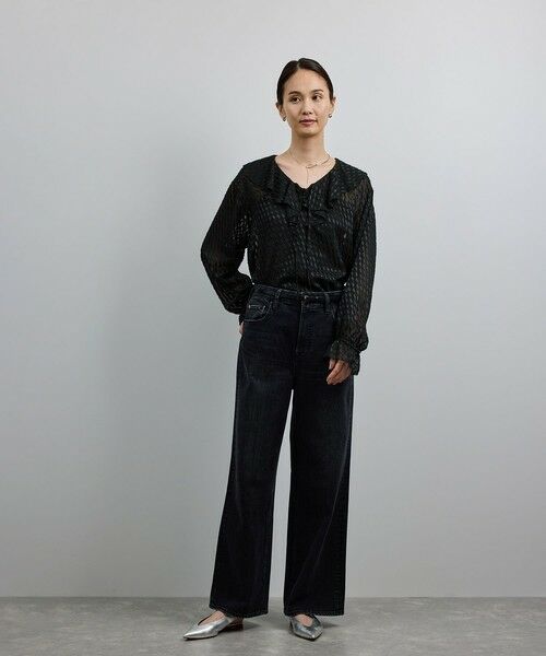 ROPE' / ロペ シャツ・ブラウス（半袖以外） | 【洗える】ラッフルVネックブラウス（ジャガード/リーフプリント）【WEB・一部店舗限定】 | 詳細7