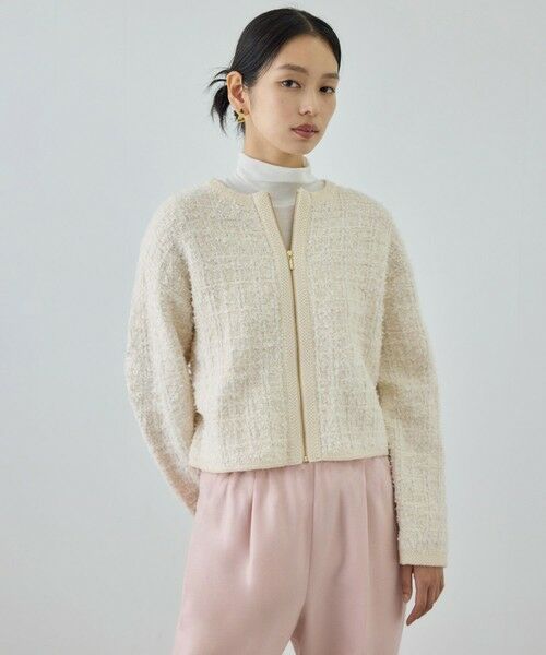 ROPE' / ロペ ブルゾン | ツイードZIPノーカラーカーディガン/イージーケア | 詳細1