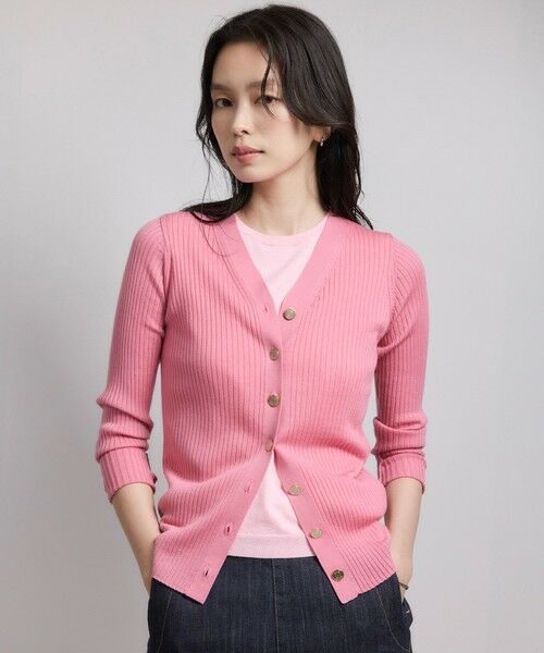 ROPE'/ロペ ハイゲージワイドリブニットカーディガン ローズピンク(64) F ROPE'/ロペ ハイゲージワイドリブニットカーディガン ローズピンク(64) F