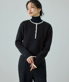 ROPE' / ロペ ニット・セーター | カシミヤ混 透かし柄バイカラーニット/イージーケア