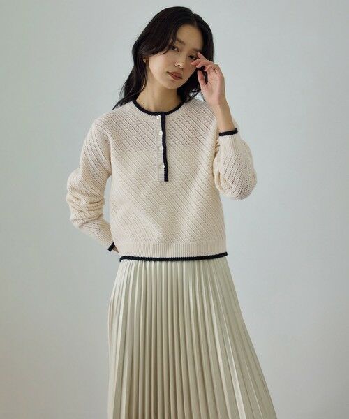 ROPE' / ロペ ニット・セーター | カシミヤ混 透かし柄バイカラーニット/イージーケア | 詳細1