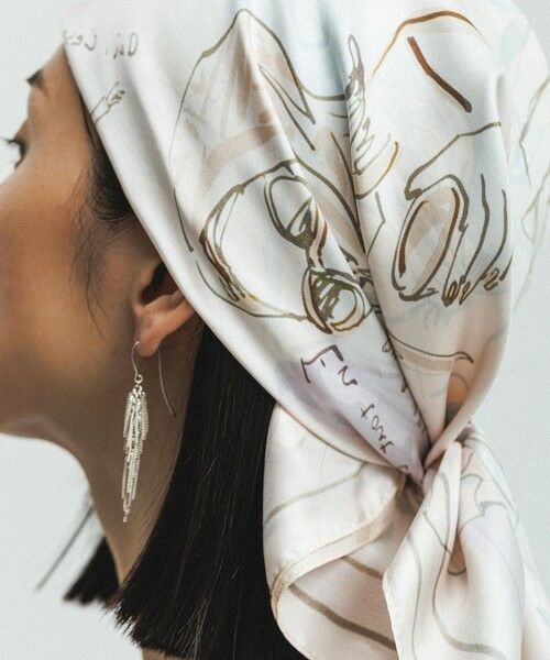 ROPE' / ロペ バンダナ・スカーフ | 【YUKO SAEKI for ROPE’・コラボ】スカーフ柄プリント シルクスカーフ/Lサイズ | 詳細5