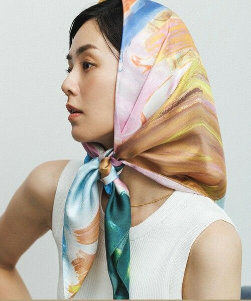 ROPE' / ロペ バンダナ・スカーフ | 【YUKO SAEKI for ROPE’・コラボ】スカーフ柄プリント シルクスカーフ/Lサイズ | 詳細30