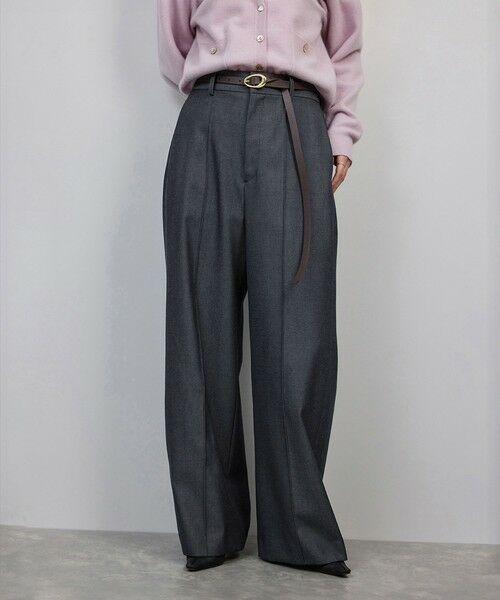 ROPE'/ロペ 梳毛ギャバ プリーテッド ワイドパンツ ネイビー(40) 36 ROPE'/ロペ 梳毛ギャバ プリーテッド ワイドパンツ ネイビー(40) 36