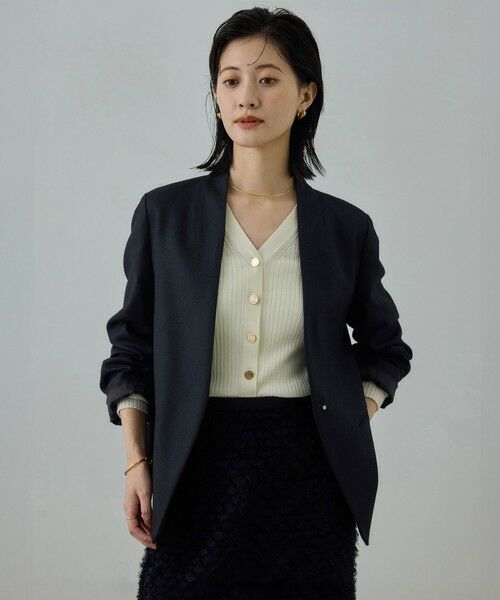 ROPE' / ロペ テーラードジャケット | ウール混ノーカラージャケット(無地/ヘリンボーン)/セットアップ対応 | 詳細4