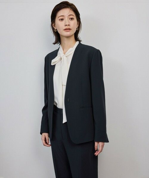 ROPE' / ロペ ノーカラージャケット | トリアセダブルクロス Ｖネックジャケット/イージーケア・セットアップ対応・25AW | 詳細2