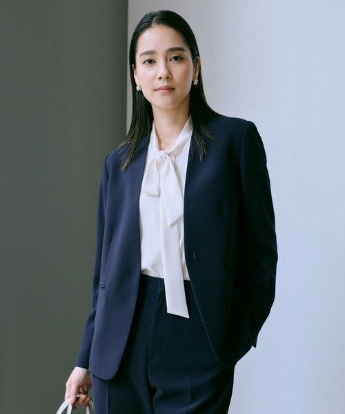 ROPE'/ロペ トリアセダブルクロス Vネックジャケット/イージーケア ネイビー(40) 36 ROPE'/ロペ トリアセダブルクロス Vネックジャケット/イージーケア ネイビー(40) 36