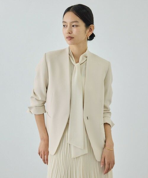 ROPE' / ロペ ノーカラージャケット | トリアセダブルクロス Ｖネックジャケット/イージーケア・セットアップ対応・26SS | 詳細1