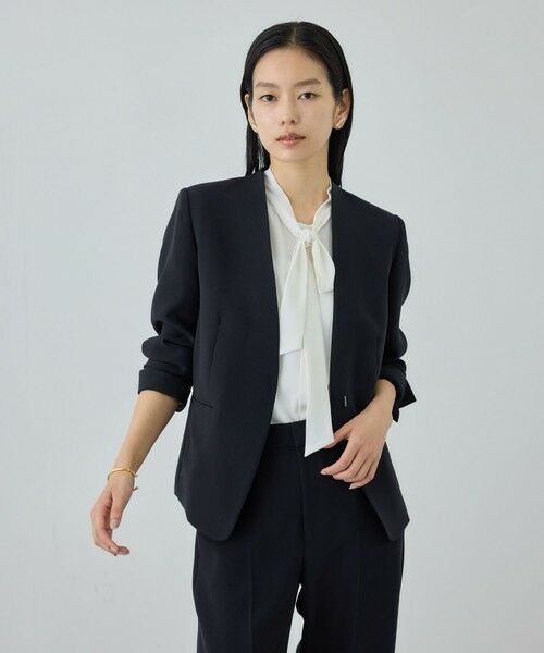 ROPE' / ロペ ノーカラージャケット | トリアセダブルクロス Ｖネックジャケット/イージーケア・セットアップ対応・26SS | 詳細5