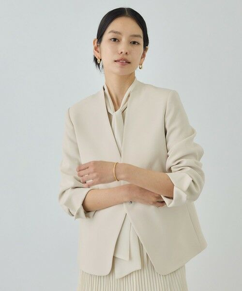 ROPE' / ロペ ノーカラージャケット | トリアセダブルクロス Ｖネックジャケット/セットアップ対応・イージーケア・26SS | 詳細14