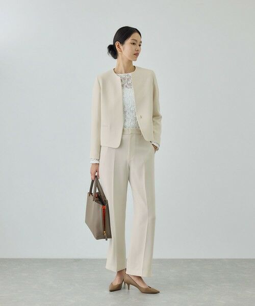 ROPE' / ロペ ノーカラージャケット | トリアセダブルクロス クルーネックジャケット/イージーケア・セットアップ対応・26SS | 詳細1