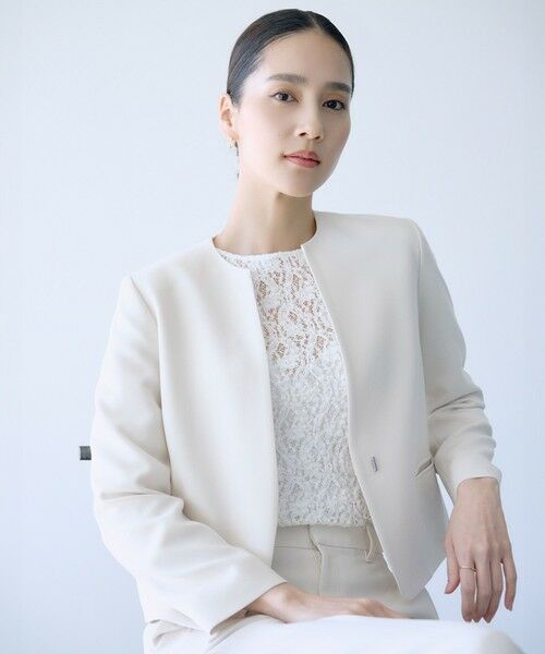 ROPE' / ロペ ノーカラージャケット | トリアセダブルクロス クルーネックジャケット/イージーケア・セットアップ対応・26SS | 詳細26