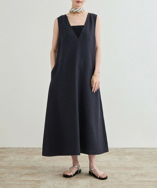 ROPE' / ロペ ロング・マキシ丈ワンピース | 尾州リネン ディープVネックフレアワンピース | 詳細18