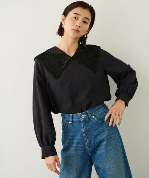ROPE' / ロペ シャツ・ブラウス | レースカラープルオーバーブラウス（ブラック(01)）