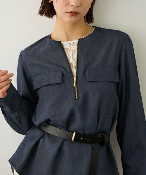 ROPE' / ロペ シャツ・ブラウス | フロントジップブラウス/イージーケア・セットアップ対応（ネイビー(40)）