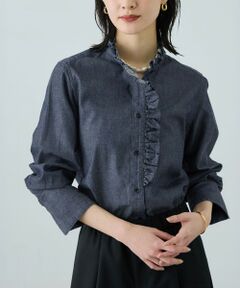 ROPE' / ロペ シャツ・ブラウス | テンセルデニムスタンドフリルシャツ/イージーケア・セットアップ対応