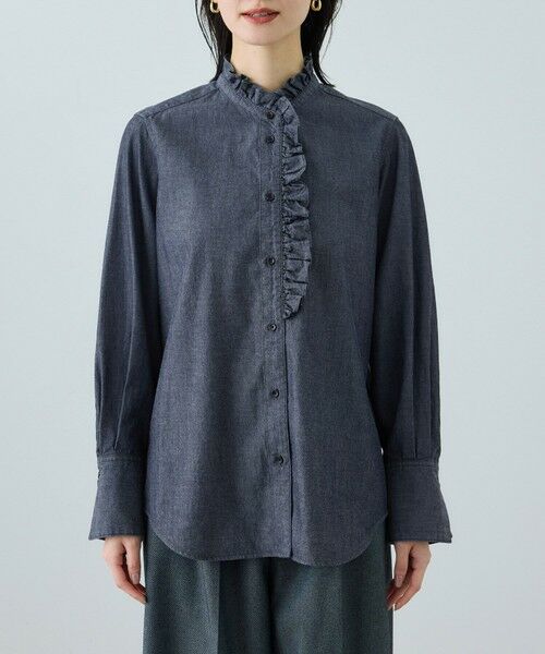 ROPE' / ロペ シャツ・ブラウス | テンセルデニムスタンドフリルシャツ/イージーケア・セットアップ対応 | 詳細12