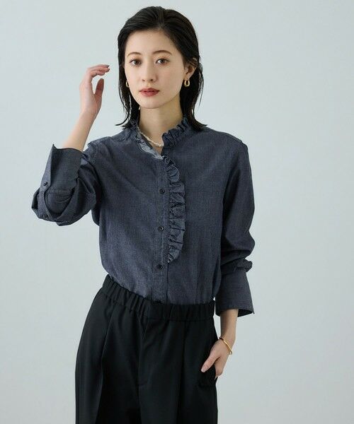 ROPE' / ロペ シャツ・ブラウス | テンセルデニムスタンドフリルシャツ/イージーケア・セットアップ対応 | 詳細3