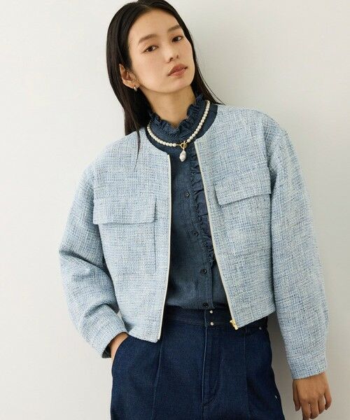 ROPE' / ロペ ノーカラージャケット | ツイードノーカラージャケット（サックス(48)）