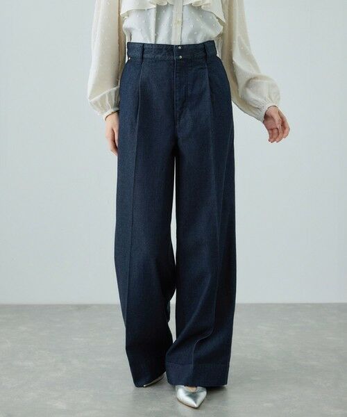 ROPE' / ロペ デニムパンツ | テンセルデニムストレートワイドパンツ/イージーケア・セットアップ対応(ネイビー(40))