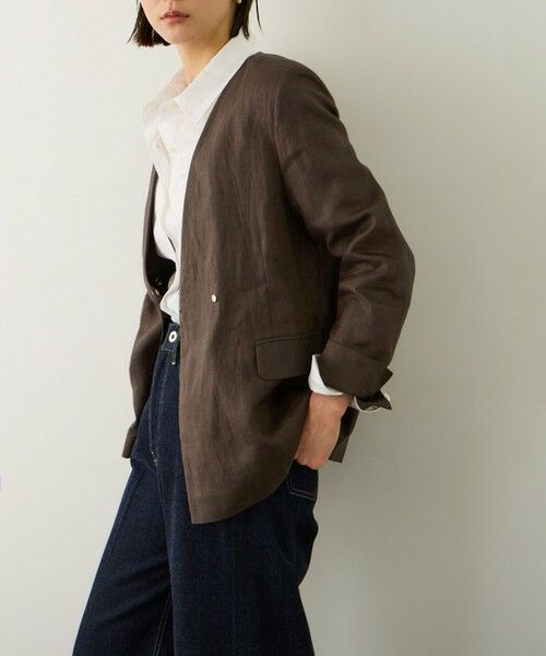 ROPE' / ロペ ノーカラージャケット | リネンノーカラージャケット/セットアップ対応 | 詳細8
