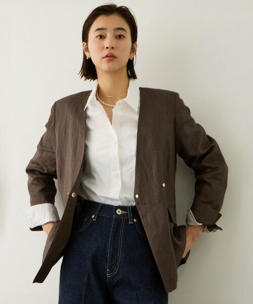ROPE' / ロペ ノーカラージャケット | リネンノーカラージャケット/セットアップ対応 | 詳細9