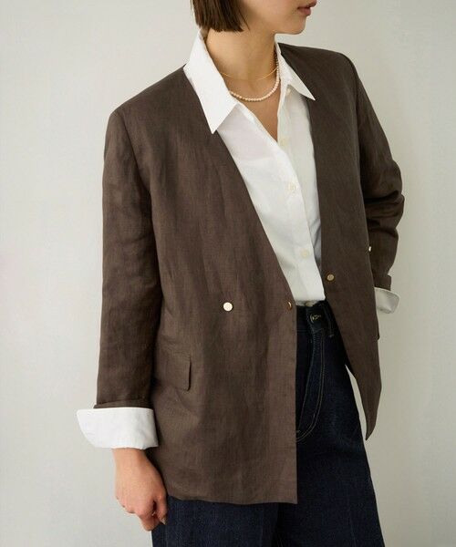ROPE' / ロペ ノーカラージャケット | リネンノーカラージャケット/セットアップ対応（ブラウン系(21)）