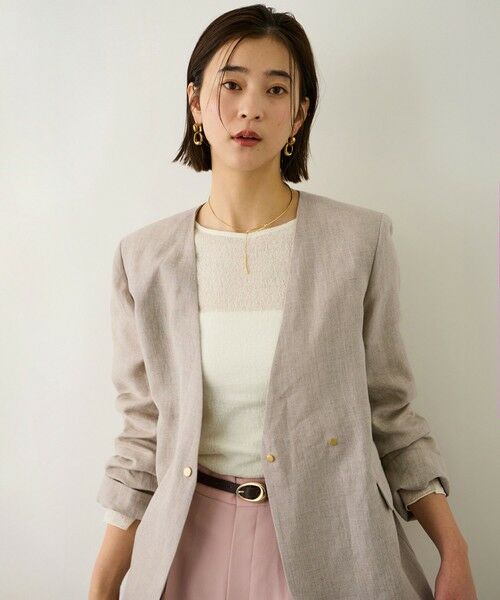 ROPE' / ロペ ノーカラージャケット | リネンノーカラージャケット/セットアップ対応（ベージュ(27)）