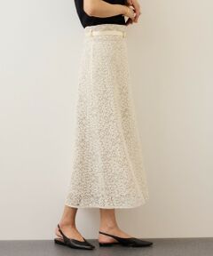 ROPE' / ロペ ミニ・ひざ丈スカート | ベルト付きセミフレアレーススカート/イージーケア