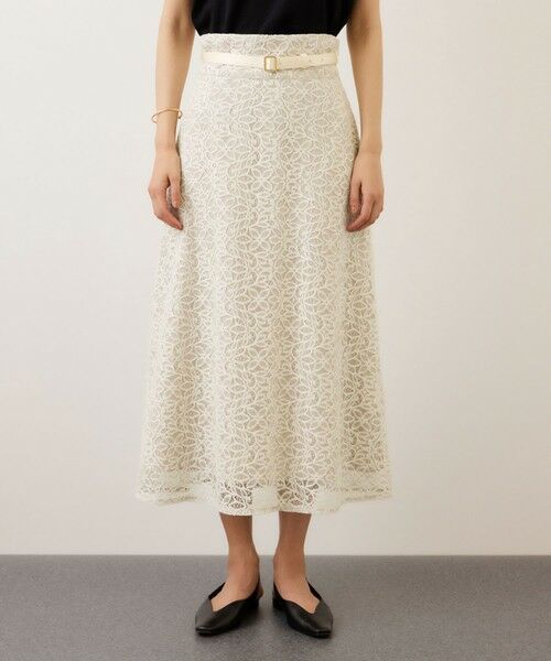 ROPE' / ロペ ミニ・ひざ丈スカート | ベルト付きセミフレアレーススカート/イージーケア | 詳細21