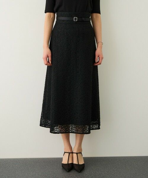 ROPE' / ロペ ミニ・ひざ丈スカート | ベルト付きセミフレアレーススカート/イージーケア | 詳細28