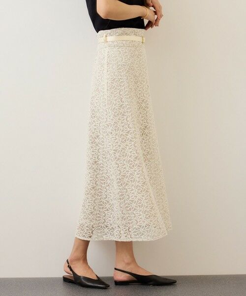 ROPE' / ロペ ミニ・ひざ丈スカート | ベルト付きセミフレアレーススカート/イージーケア(オフホワイト(15))