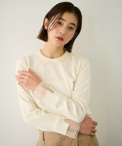 ROPE' / ロペ ニット・セーター | ビジューレース襟ニットプルオーバー/イージーケア