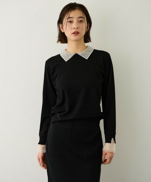 ROPE' / ロペ ニット・セーター | ビジューレース襟ニットプルオーバー/イージーケア | 詳細1