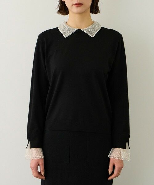 ROPE' / ロペ ニット・セーター | ビジューレース襟ニットプルオーバー/イージーケア | 詳細17