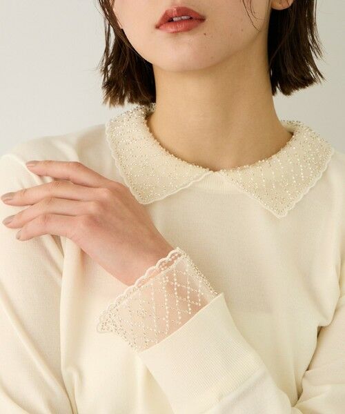 ROPE' / ロペ ニット・セーター | ビジューレース襟ニットプルオーバー/イージーケア | 詳細6