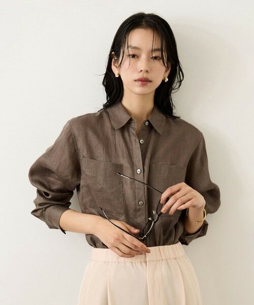 ROPE' / ロペ シャツ・ブラウス | ウォッシュリネンベーシックシャツ/イージーケア（カーキー(36)）