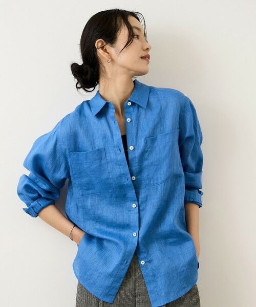 ROPE' / ロペ シャツ・ブラウス | ウォッシュリネンベーシックシャツ/イージーケア（ブルー(44)）