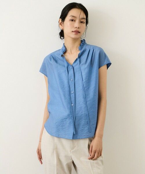 ROPE' / ロペ シャツ・ブラウス | 【一部WEB限定】スタンドフリルスキッパーブラウス(無地・ピンストライプ)/イージーケア | 詳細1