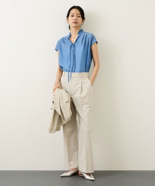 ROPE' / ロペ シャツ・ブラウス | 【一部WEB限定】スタンドフリルスキッパーブラウス(無地・ピンストライプ)/イージーケア | 詳細4