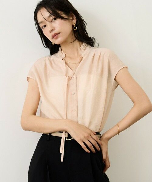 ROPE' / ロペ シャツ・ブラウス | 【一部WEB限定】スタンドフリルスキッパーブラウス(無地・ピンストライプ)/イージーケア（ピンク(63)）