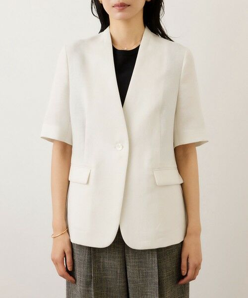 ROPE' / ロペ ノーカラージャケット | リネンハーフスリーブノーカラージャケット | 詳細14