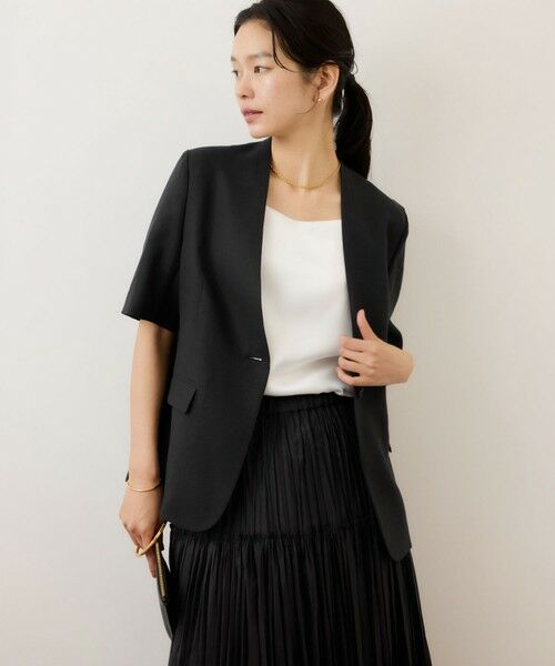 ROPE' / ロペ ノーカラージャケット | リネンハーフスリーブノーカラージャケット | 詳細6