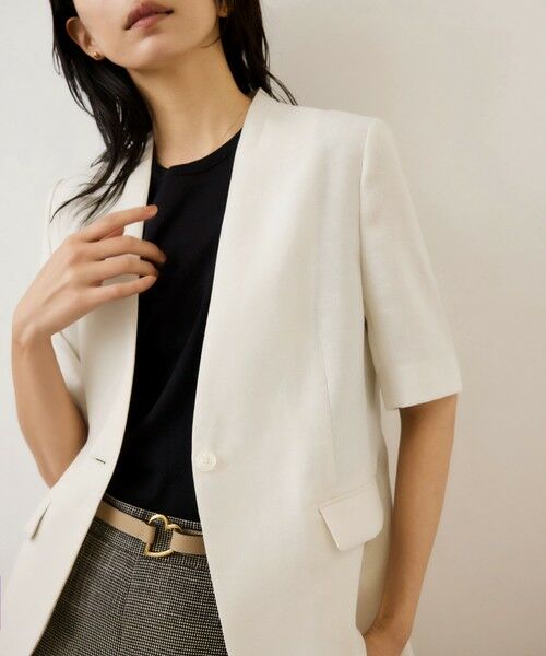 ROPE' / ロペ ノーカラージャケット | リネンハーフスリーブノーカラージャケット（キナリ(16)）