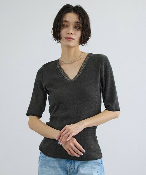 ROPE' / ロペ Tシャツ | 【SALON adam et rope'】【Angie La La for SALON】GENTLE intimate レースVネックプルオーバー（チャコール(06)）