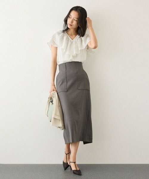 ROPE' / ロペ ミニ・ひざ丈スカート | [美人スカート]レーヨンリネンストレッチポケット付きタイトスカート/26SS・イージーケア | 詳細14