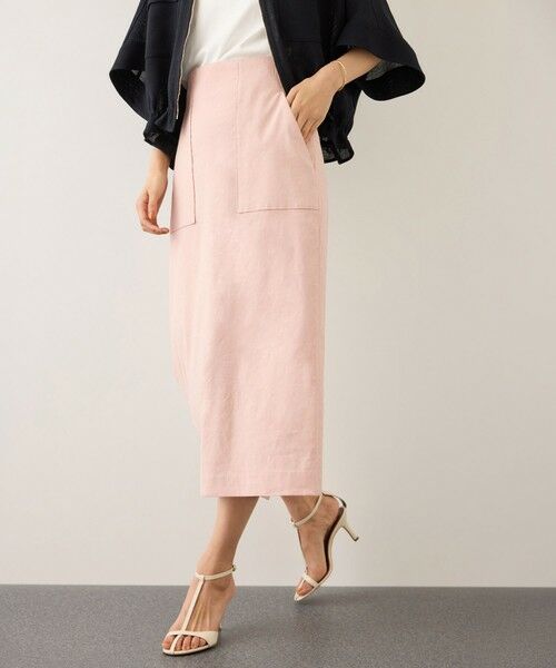 ROPE' / ロペ ミニ・ひざ丈スカート | [美人スカート]レーヨンリネンストレッチポケット付きタイトスカート/26SS・イージーケア（ピンク(63)）
